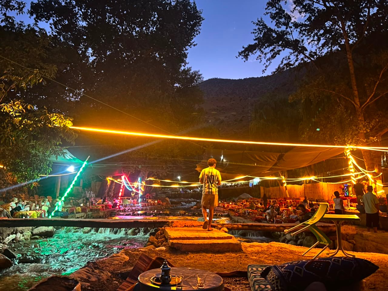 Berber dinner by the Ourika river at night