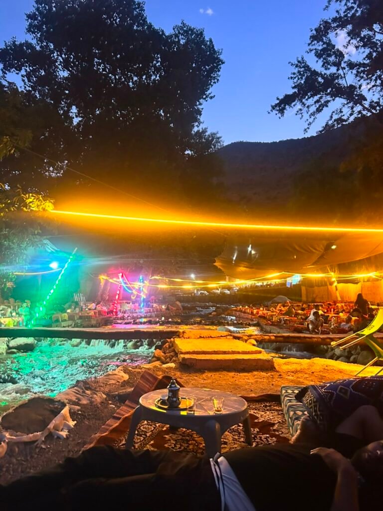 Berber dinner by the Ourika river at night