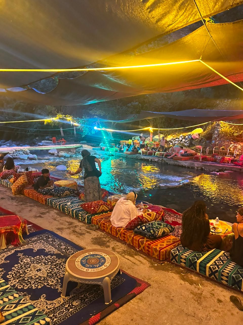 Berber dinner by the Ourika river at night