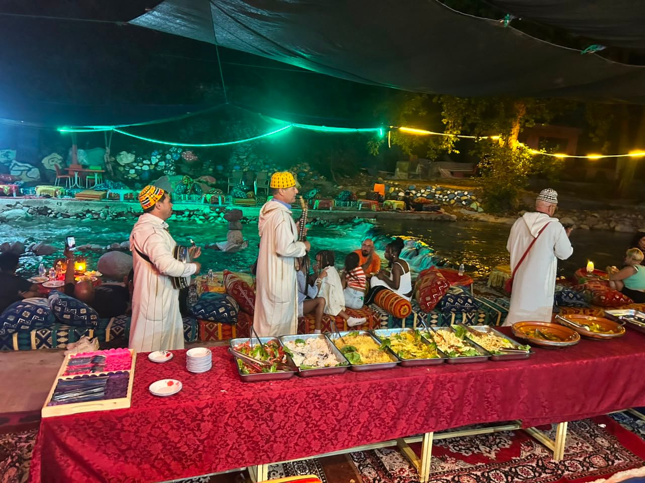 Berber dinner by the Ourika river at night